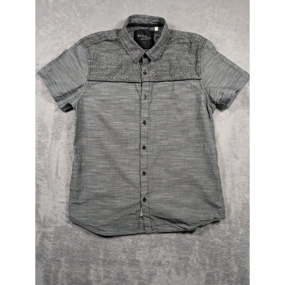Guess Button Up Shirt Mens Large Gray Vintage Casual Collared Short Sleeve